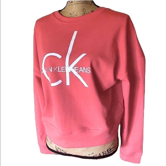 CALVIN KLEIN Crewneck Sweatshirt Women’s Size XL Coral with White Letter… - Picture 3 of 7